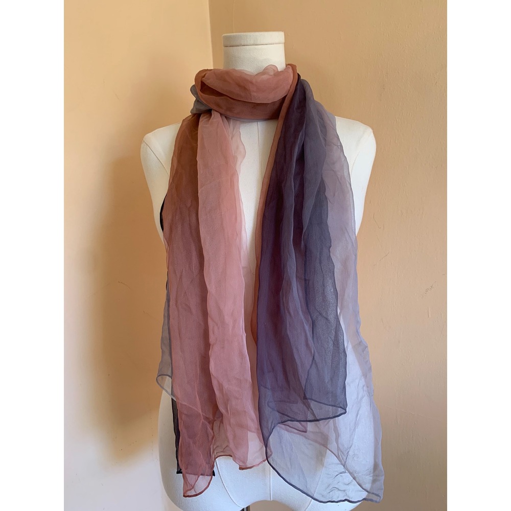 100% Silk Ombre Chiffon Scarf Shawl Pink Purple Brown Lightweight Long Rectangle